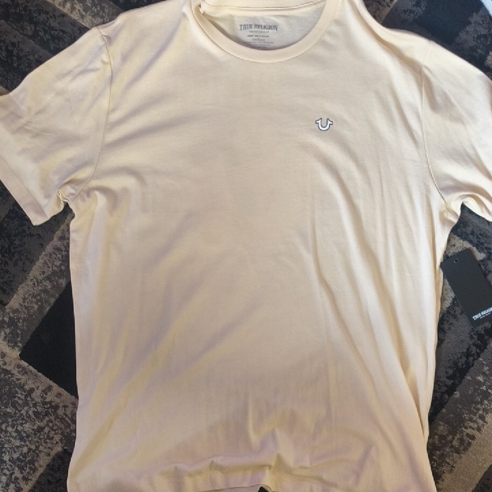 True Religion Men's Off-White Short Sleeve Tee